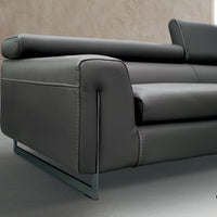 Closed up view of the left side of Bellevue black leather Sofa.