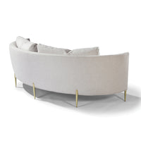 White Decked Out sofa with curved back and metal legs. Back view.