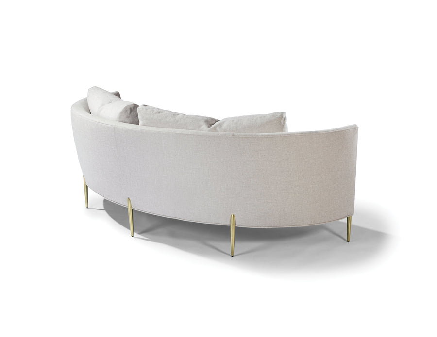White Decked Out sofa with curved back and metal legs. Back view.