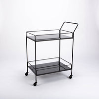 Two level Dixon Bar Cart with a heavy dose of lustrous mirror and garnished with streamlined metal frame.