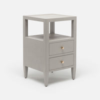 The Jarin's classic nightstand in beige color with two drawers and an open-air shelf.