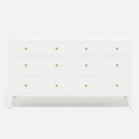 Jarin Dresser 60" in white color and with six drawers, front view.