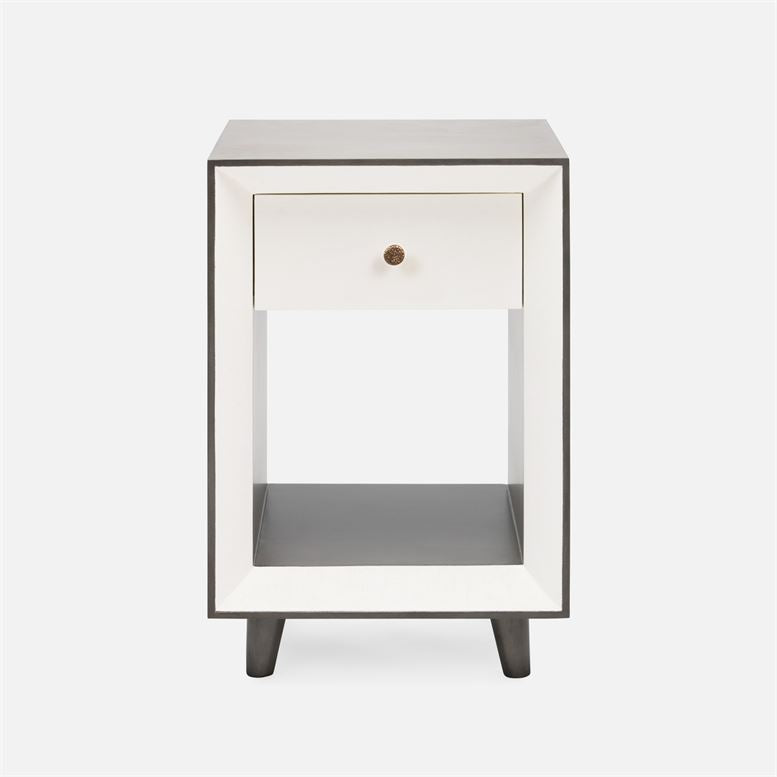 Blaine nightstand in Pristine Faux Canvas wood with one drawer.