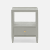The Jarin's classic nightstand in white color with one drawer and an open-air shelf.