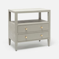 The Jarin's classic nightstand in beige color with two drawers and an open-air shelf.