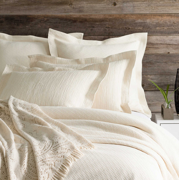 King size textured cotton matelassé coverlet in a range of rich, saturated hues.
