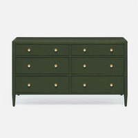Jarin Dresser 60" in green color and with six drawers, front view.