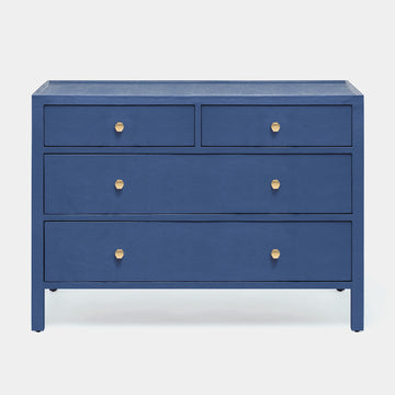 Jarin Dresser 48" in blue color and with four drawers, front view.