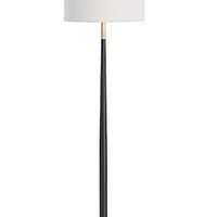 Dunn Floor Lamp with bronze, slender steel body and singular off-white shade.