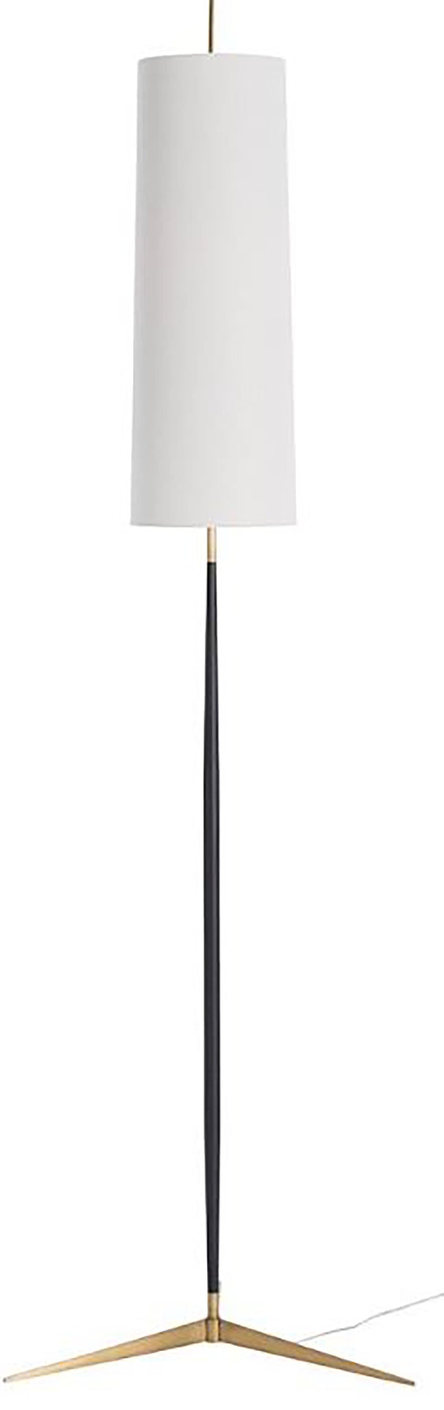 Dunn Floor Lamp with bronze, slender steel body and singular off-white shade.