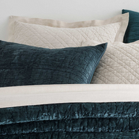 Matte Velvet Juniper bedding Collection in white and blue colors.