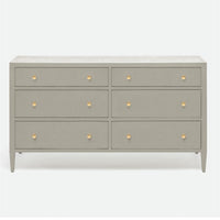 Jarin Dresser 60" in beige color and with six drawers, front view.