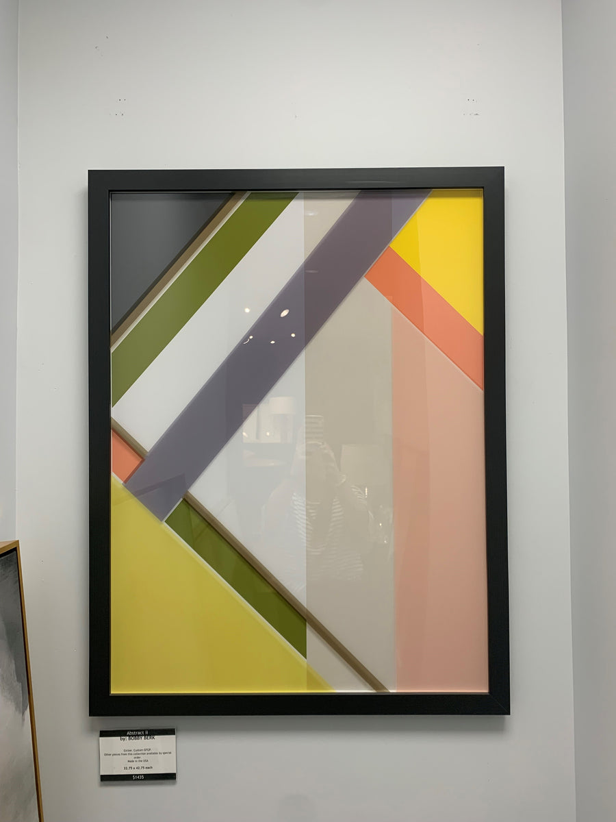 Abstract Wall Art Piece with glass and black frame.