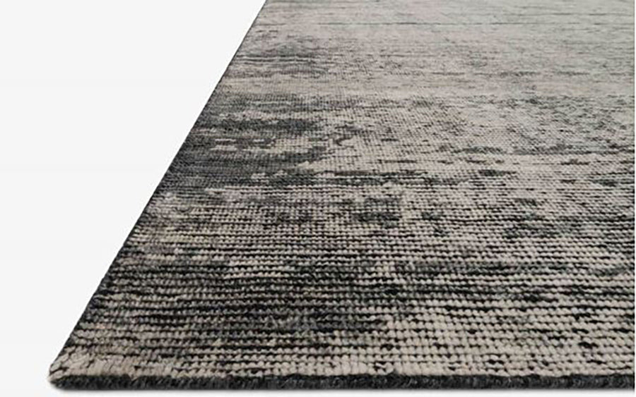 Hand-knotted Amara Silver + Dark Grey Area Rug of wool and cotton.