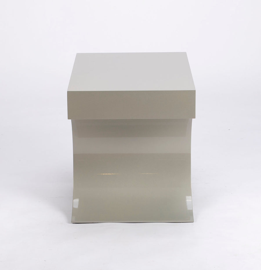 Kinkou Far East accent designer table done in silver metal with contemporary artful design. Side view.