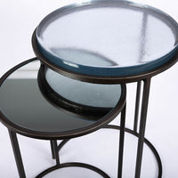 Carolina Nesting two side tables with glass top and hand forged steel.