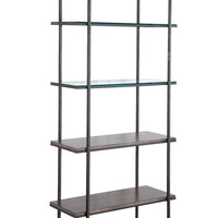 Spa Etagere bookcase with a faceted texture. Frame of each piece sits above the tabletop surface.