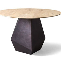 Sculptural Cube game table with prism inspired base coated with bronze and a quarter sawn bleached oak top.