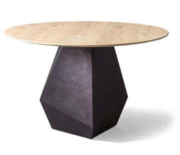 Sculptural Cube game table with prism inspired base coated with bronze and a quarter sawn bleached oak top.