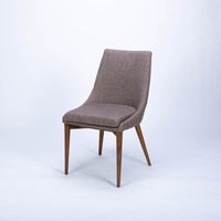Calais Side dining chair with curved back and arms and the solid ash frame. Front and side view.
