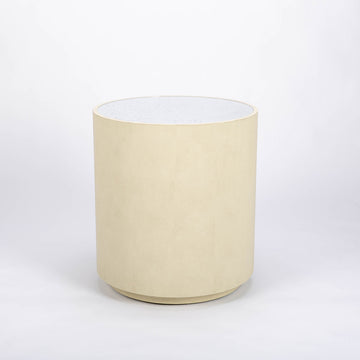 Simple white Cara side drum table.