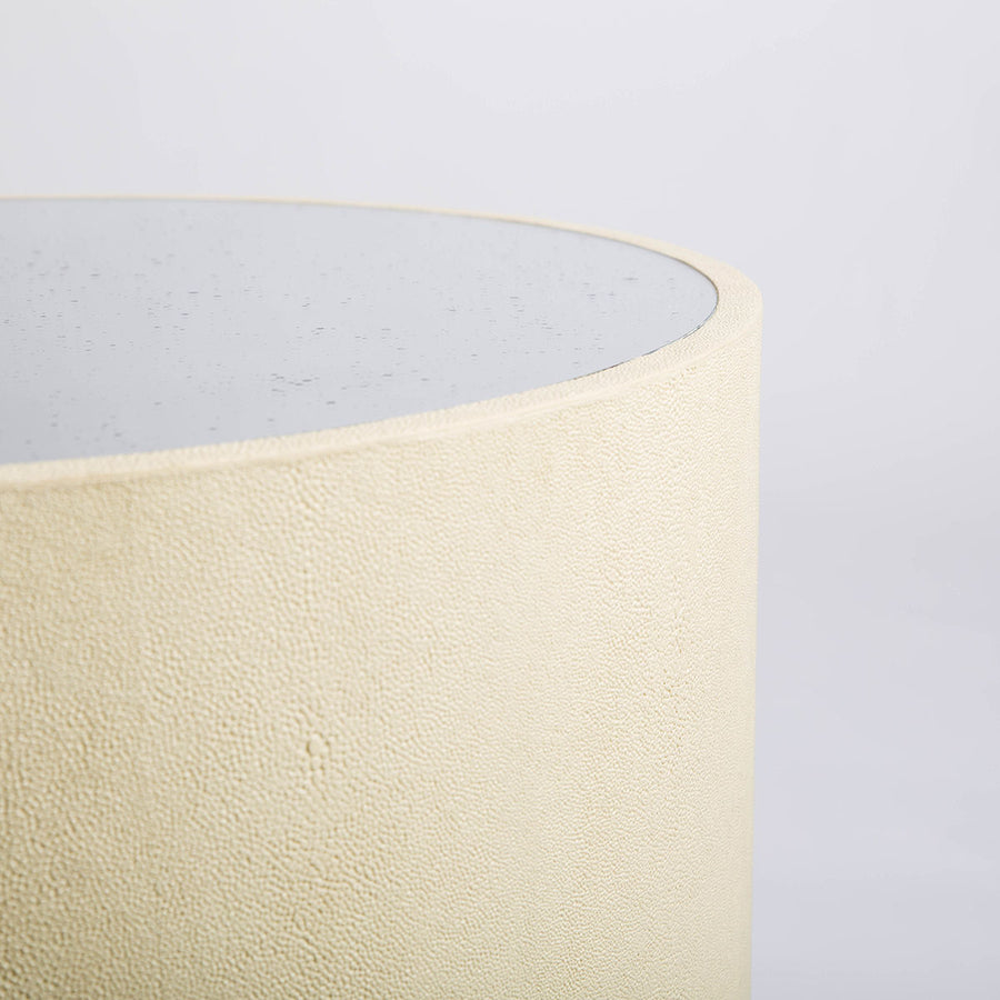 Simple white Cara side drum table.