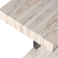 Trabe Console with Bleached Spalted Primavera and gunmetal frame, closed up view.