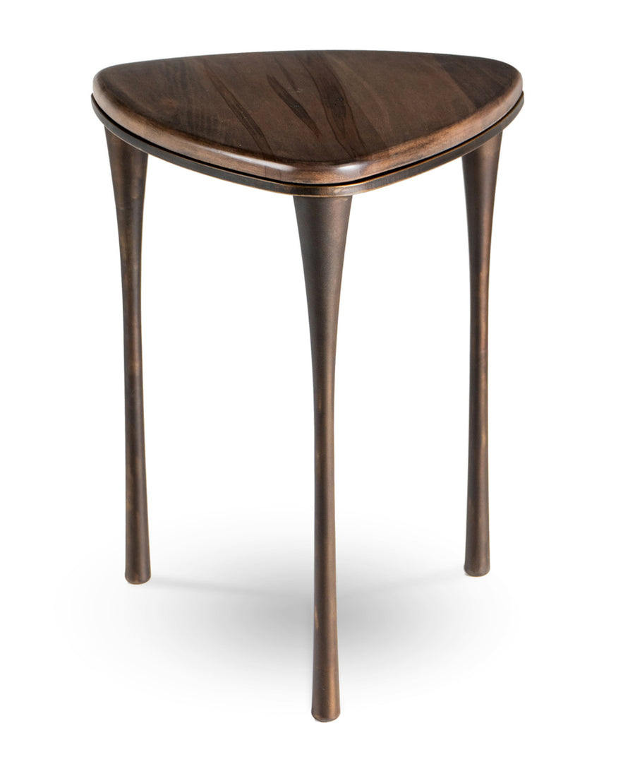 Reuleaux Drink Table with rounded, asymmetrical tops and elegantly tapered legs designed by Bruce Andrews.