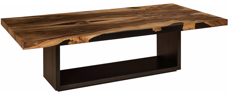 Rectangular Noma Dining Table with dark brown wooden base and a solid tree featured top texture.