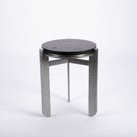 Ashford Drink side table with wooden top and hand hammered metal base.