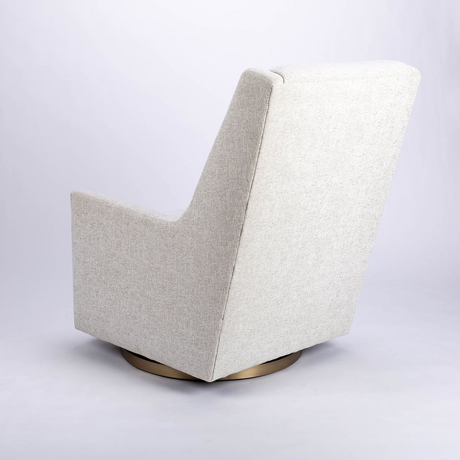 Clarence swivel high back lounge chair in white color, side and back view.