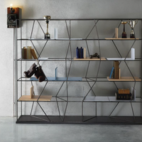 Lexington Bookcase crafted from lacquered metal and Italian engineering with leather clad accessory components.