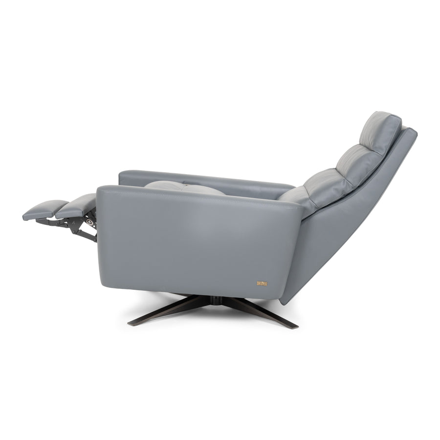 Cirrus reclines leather chair in grey color, reclined.