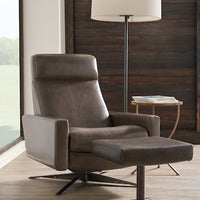 American Leather's Cloud Comfort recliner chair, brown, with brown ottoman.