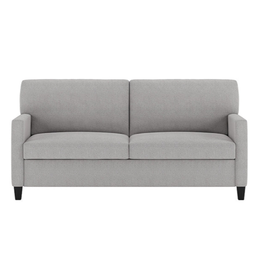 American Leather Conley Two Seat Comfort Sofa Bed in grey color with square tapered wooden legs, front view.