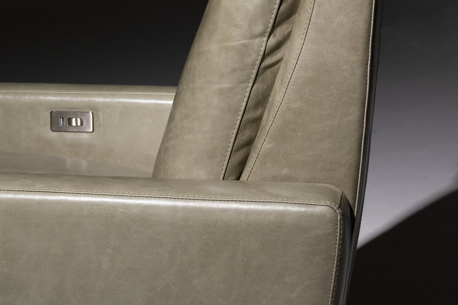 American Leather's Cumulus Comfort Air recliner in white color, closed up side view.