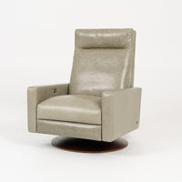 American Leather's Cumulus Comfort Air recliner in white color, front and side view.
