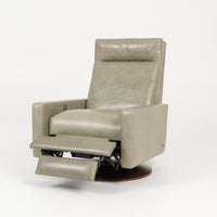 American Leather's Cumulus Comfort Air recliner in white color, front and side view.