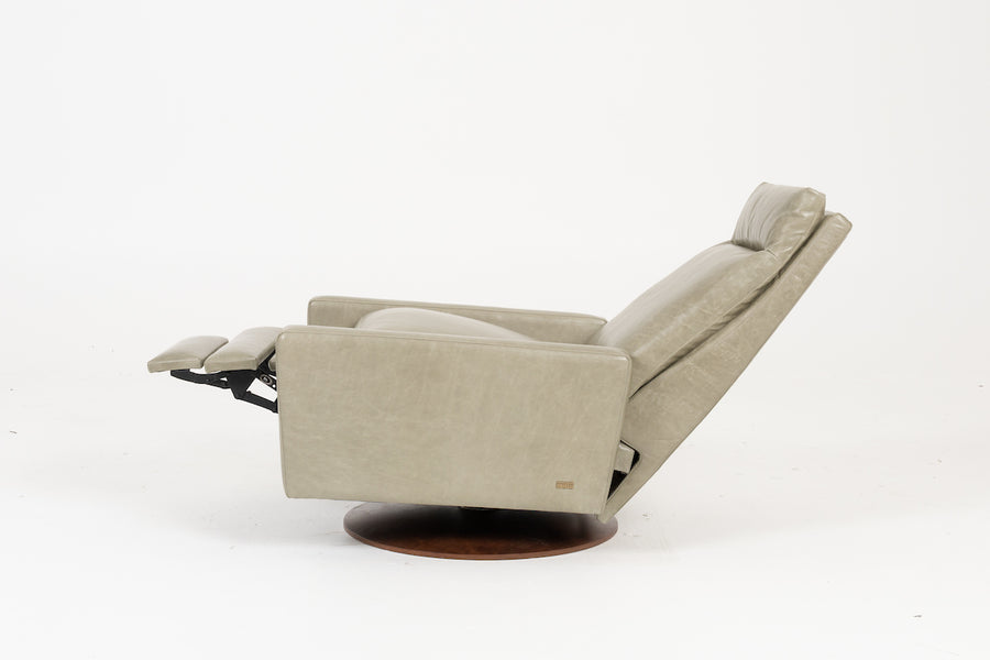 American Leather's Cumulus Comfort Air recliner in white color, side view, reclined.