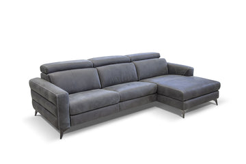 Grey Ermes leather sofa with  power mechanism and touchpad that individually controls headrest and footrest.