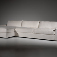 Ash colored Estero sectional by American leather. Front and side view.