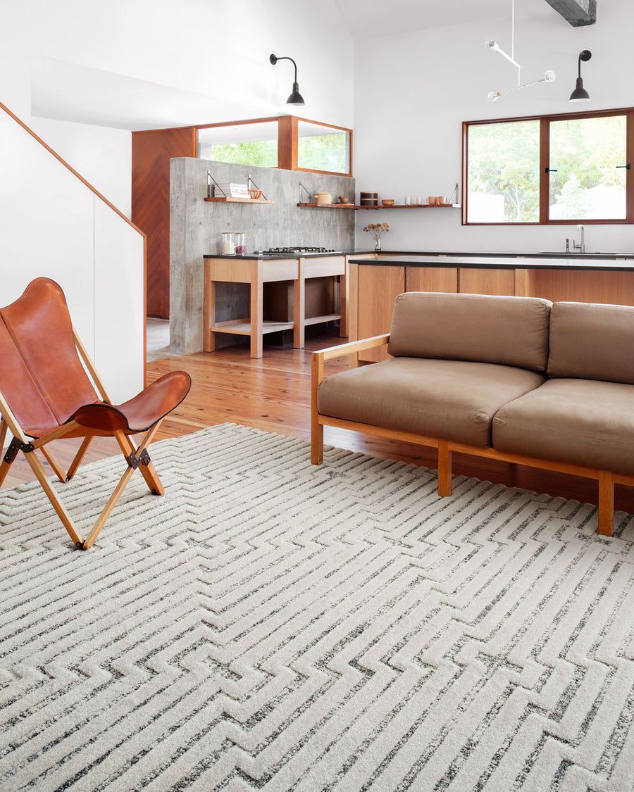 Hagen White Sky Area Rug placed in s living room.