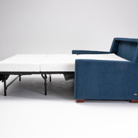 American Leather Klein Two Seat Comfort Sofa bed in blue color, left side view, pulled-out