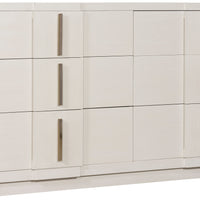 Axis Six-Drawer Chest with classic Mid-century Modern and Art Deco design, white bronze color.