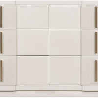 Axis Six-Drawer Chest with classic Mid-century Modern and Art Deco design, white bronze color, front view.