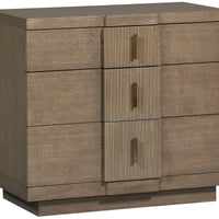 Axis 3 Drawer Nightstand in wood color with White Bronze Hardware, Luxury composite Accents.