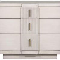 Axis 3 Drawer Nightstand in white color with White Bronze Hardware, Luxury composite Accents, full front view.