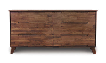 Linn 6 Drawer Dresser with Simple American modern design using natural Walnut hardwood, front view.