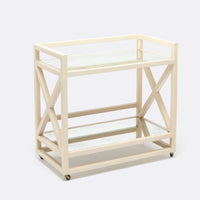 White two level Juno Bar Cart with two antiqued mirror shelves.