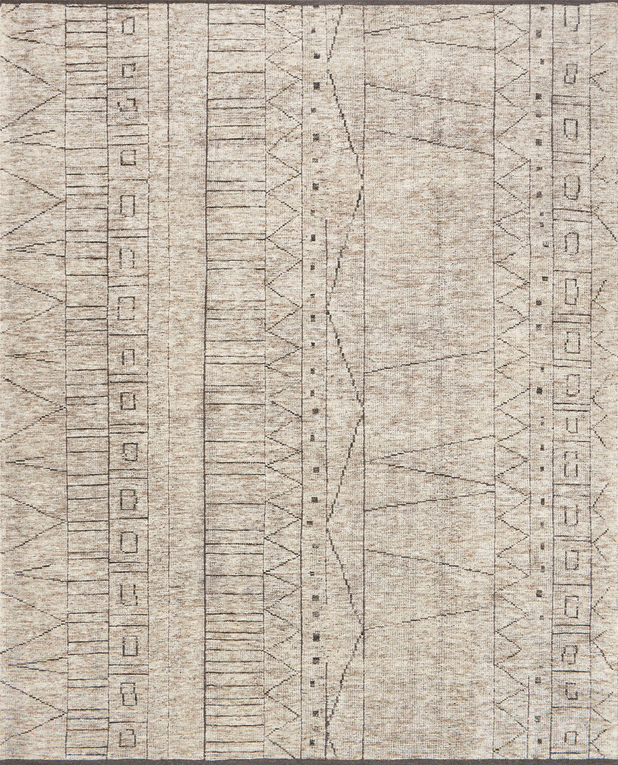 Odyssey Natural + Ash Area Rug that draws inspiration from tribal influences and combines relaxed linear pattern with a sophisticated color palette.
